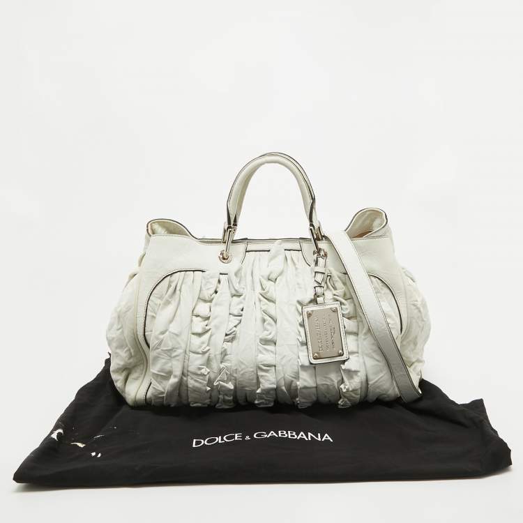 Pre Owned Dolce & Gabbana White Leather Ruffle Miss Brooke Satchel