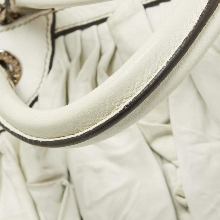 Pre Owned Dolce & Gabbana White Leather Ruffle Miss Brooke Satchel