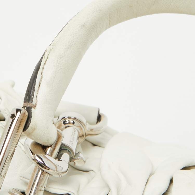 Pre Owned Dolce & Gabbana White Leather Ruffle Miss Brooke Satchel