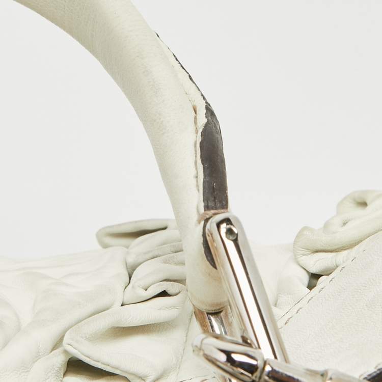 Pre Owned Dolce & Gabbana White Leather Ruffle Miss Brooke Satchel