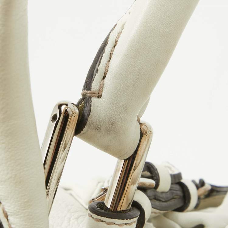 Pre Owned Dolce & Gabbana White Leather Ruffle Miss Brooke Satchel