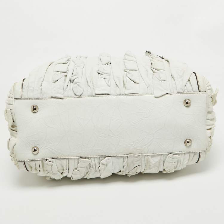 Pre Owned Dolce & Gabbana White Leather Ruffle Miss Brooke Satchel