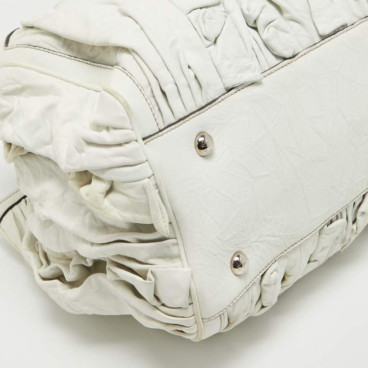 Pre Owned Dolce & Gabbana White Leather Ruffle Miss Brooke Satchel
