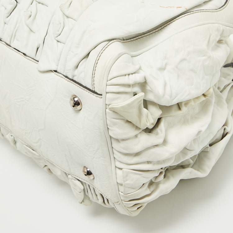 Pre Owned Dolce & Gabbana White Leather Ruffle Miss Brooke Satchel