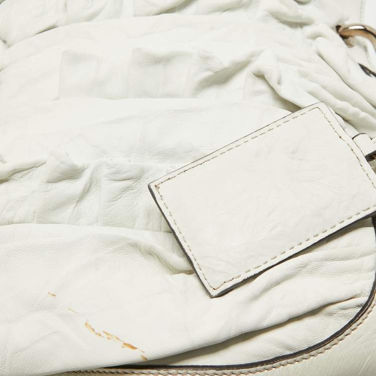 Pre Owned Dolce & Gabbana White Leather Ruffle Miss Brooke Satchel