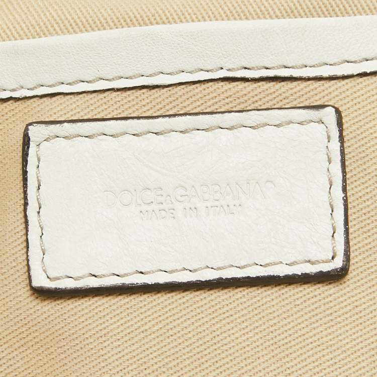Pre Owned Dolce & Gabbana White Leather Ruffle Miss Brooke Satchel