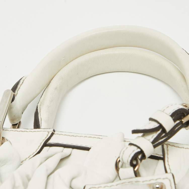 Pre Owned Dolce & Gabbana White Leather Ruffle Miss Brooke Satchel