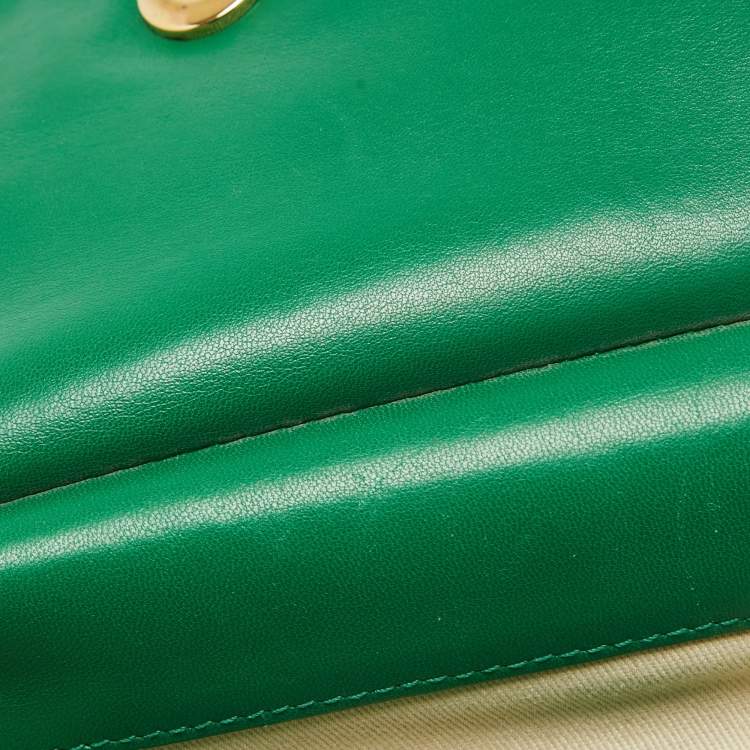 Pre Owned Dolce & Gabbana Green Leather Small Embroidered Miss Sicily Top Handle Bag