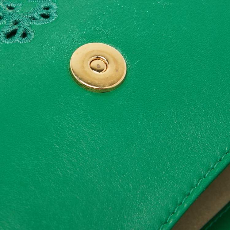 Pre Owned Dolce & Gabbana Green Leather Small Embroidered Miss Sicily Top Handle Bag