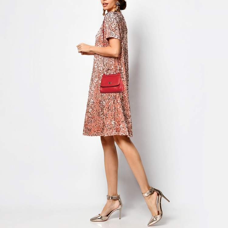Pre Owned Dolce & Gabbana Red Leather Mini Miss Sicily Top Handle Bag