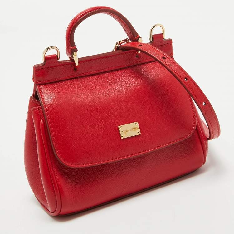 Pre Owned Dolce & Gabbana Red Leather Mini Miss Sicily Top Handle Bag