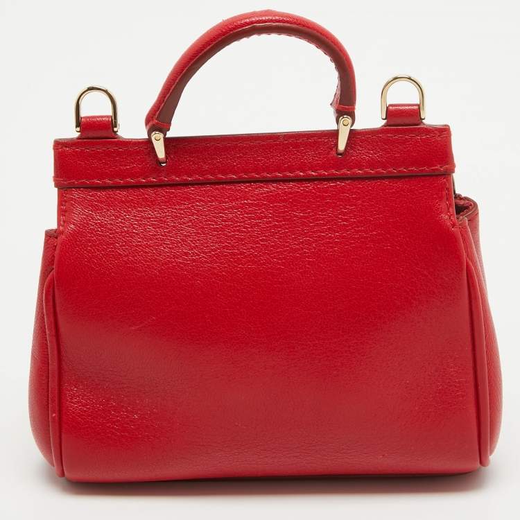 Pre Owned Dolce & Gabbana Red Leather Mini Miss Sicily Top Handle Bag