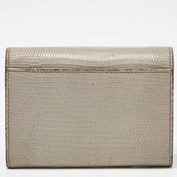 Pre Owned Dolce & Gabbana Grey Lizard Embossed Leather Trifold Wallet