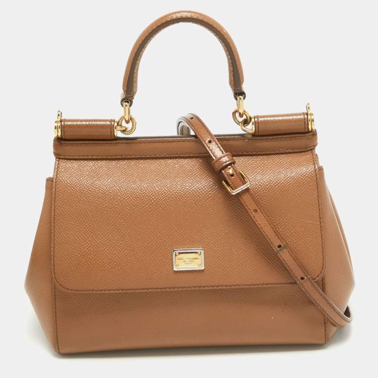 مملوكة مسبقًا Dolce & Gabbana Brown Leather Small Miss Sicily Top Handle Bag