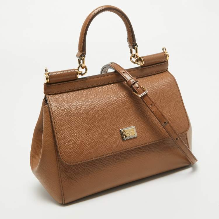 مملوكة مسبقًا Dolce & Gabbana Brown Leather Small Miss Sicily Top Handle Bag
