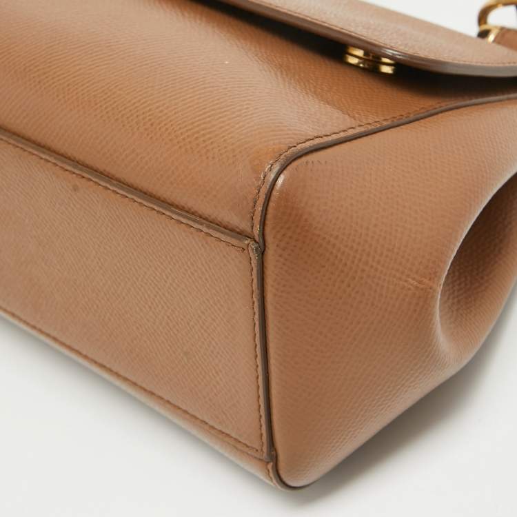 مملوكة مسبقًا Dolce & Gabbana Brown Leather Small Miss Sicily Top Handle Bag