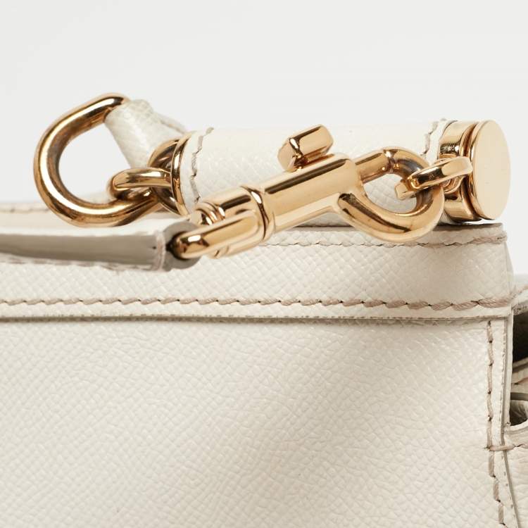 Pre Owned Dolce & Gabbana White Leather Medium Miss Sicily Handle Bag