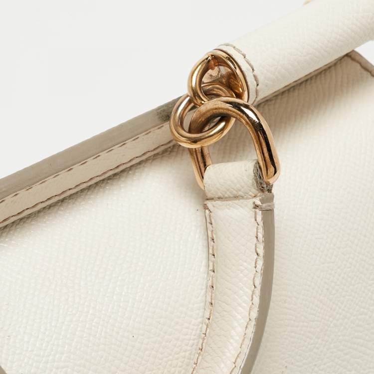 Pre Owned Dolce & Gabbana White Leather Medium Miss Sicily Handle Bag