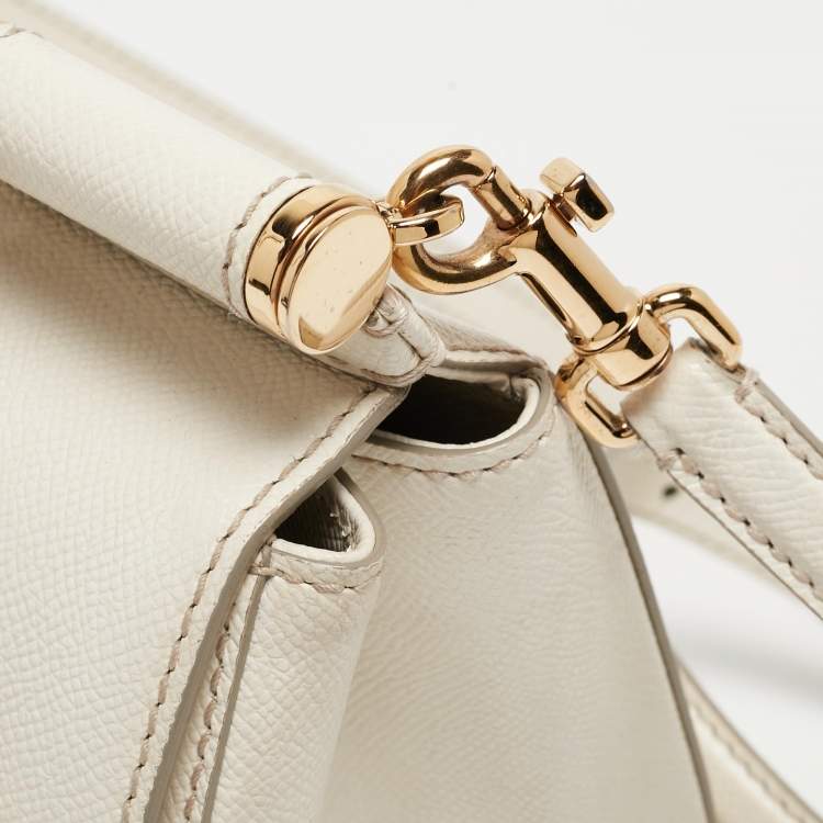 Pre Owned Dolce & Gabbana White Leather Medium Miss Sicily Handle Bag