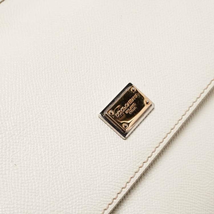 Pre Owned Dolce & Gabbana White Leather Medium Miss Sicily Handle Bag