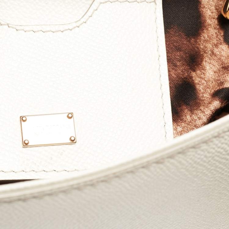 Pre Owned Dolce & Gabbana White Leather Medium Miss Sicily Handle Bag