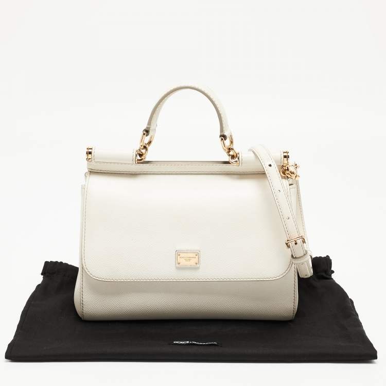 Pre Owned Dolce & Gabbana White Leather Medium Miss Sicily Handle Bag