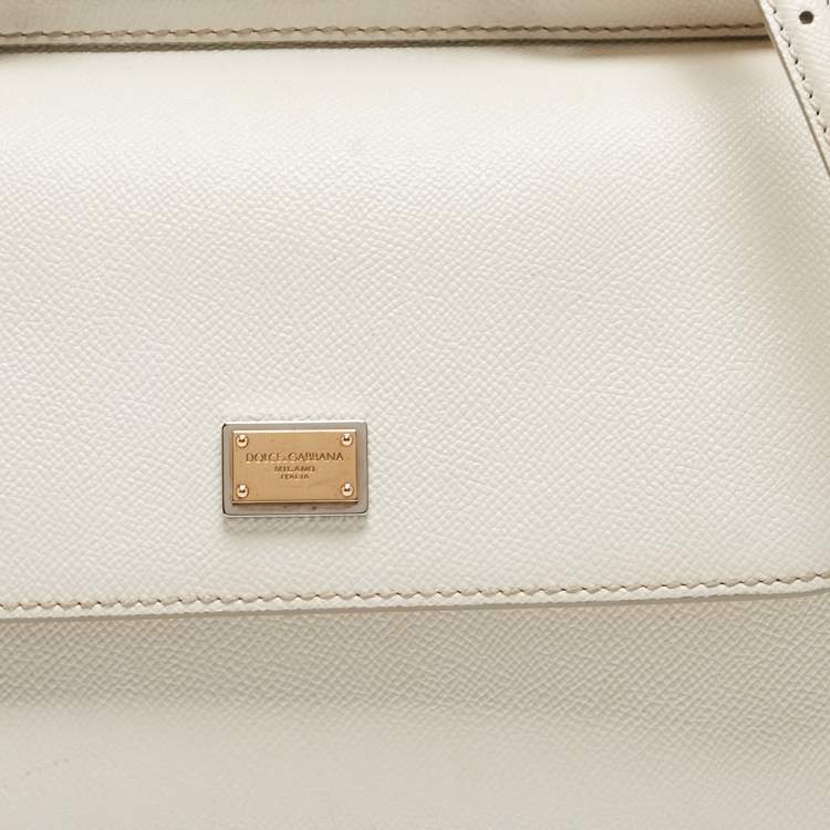 Pre Owned Dolce & Gabbana White Leather Medium Miss Sicily Handle Bag