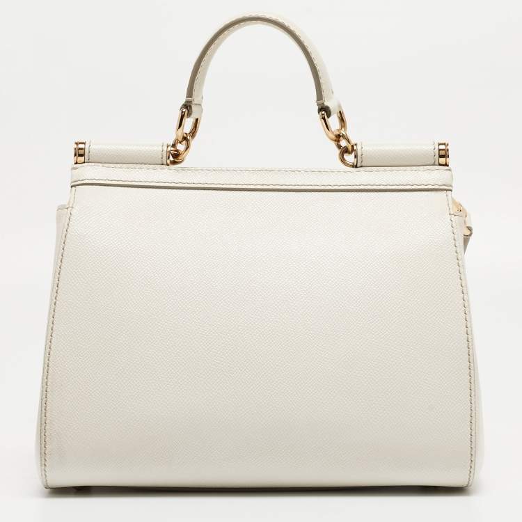 Pre Owned Dolce & Gabbana White Leather Medium Miss Sicily Handle Bag
