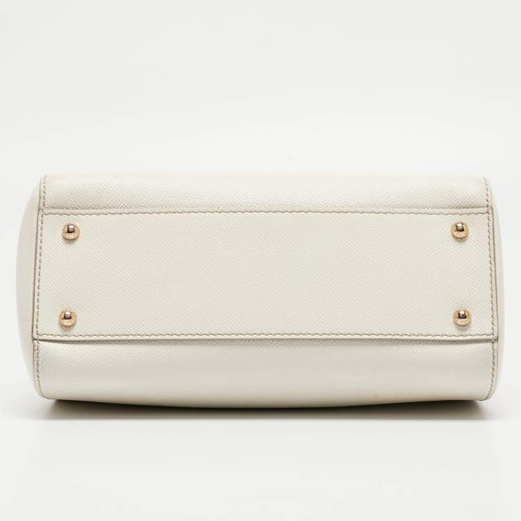 Pre Owned Dolce & Gabbana White Leather Medium Miss Sicily Handle Bag