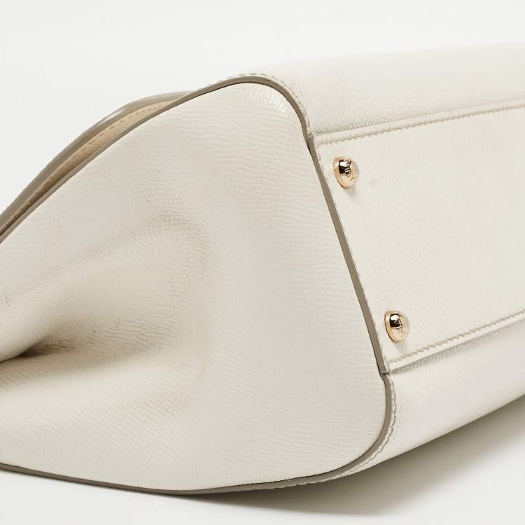 Pre Owned Dolce & Gabbana White Leather Medium Miss Sicily Handle Bag