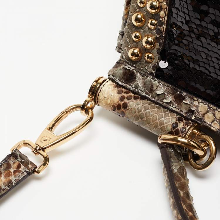 Pre Owned Dolce & Gabbana Multicolor Leather,Sequins and Python Large Miss Sicily Top Handle Bag