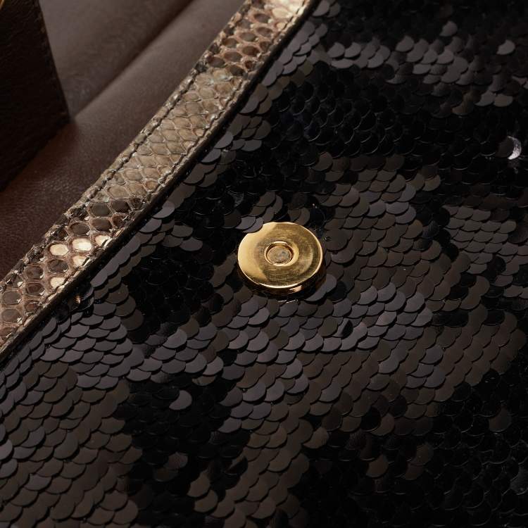 Pre Owned Dolce & Gabbana Multicolor Leather,Sequins and Python Large Miss Sicily Top Handle Bag