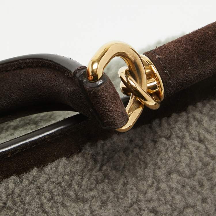 Pre Owned Dolce & Gabbana Brown/Grey Suede and Shearling Large Miss Sicily Top Handle Bag