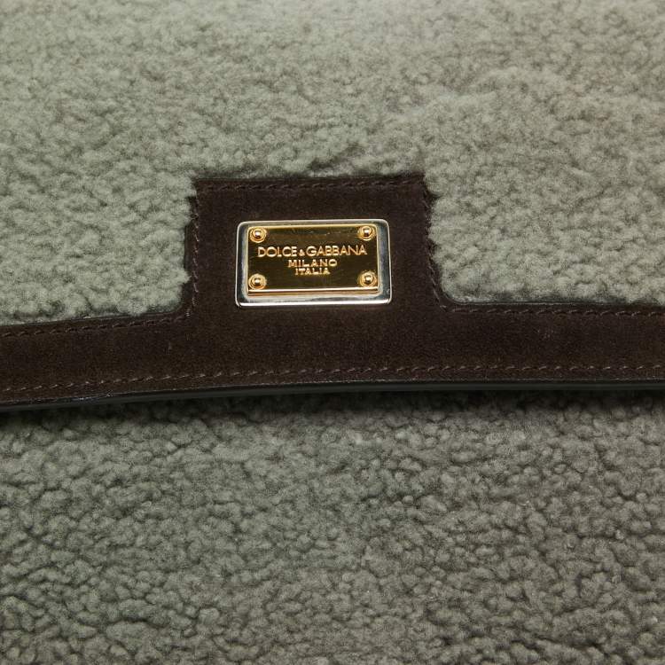 Pre Owned Dolce & Gabbana Brown/Grey Suede and Shearling Large Miss Sicily Top Handle Bag
