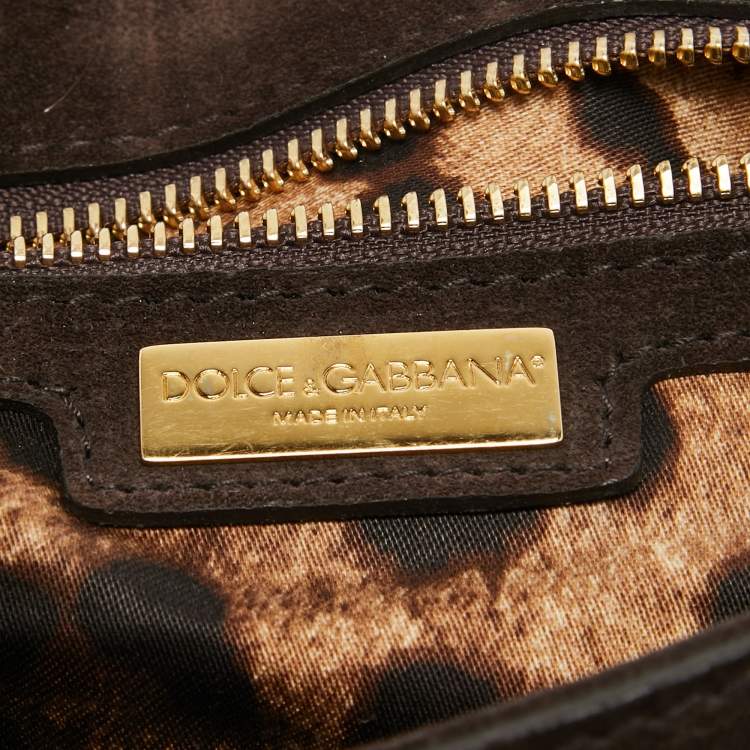 Pre Owned Dolce & Gabbana Brown/Grey Suede and Shearling Large Miss Sicily Top Handle Bag