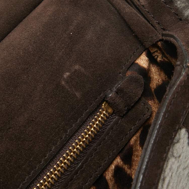 Pre Owned Dolce & Gabbana Brown/Grey Suede and Shearling Large Miss Sicily Top Handle Bag
