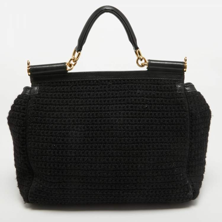 Pre Owned Dolce & Gabbana Multicolor Embroidered Crochet and Leather Large Miss Sicily Top Handle Bag