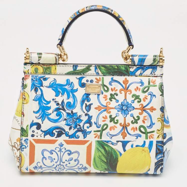 Pre Owned Dolce & Gabbana Multicolor Printed Leather Small Miss Sicily Top Handle Bag