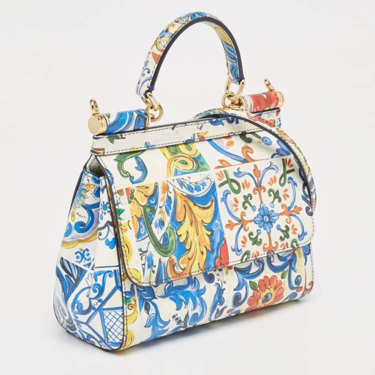 Pre Owned Dolce & Gabbana Multicolor Printed Leather Small Miss Sicily Top Handle Bag