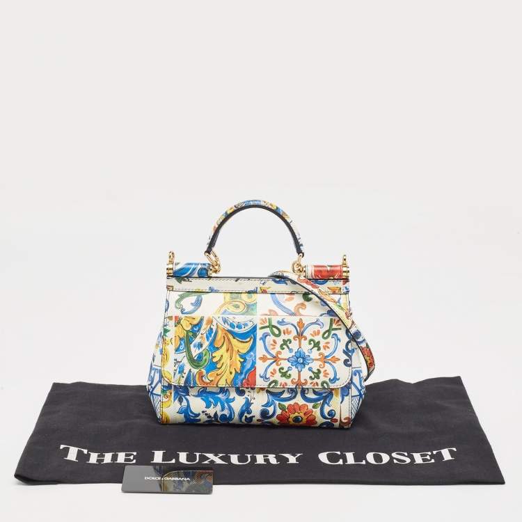 Pre Owned Dolce & Gabbana Multicolor Printed Leather Small Miss Sicily Top Handle Bag