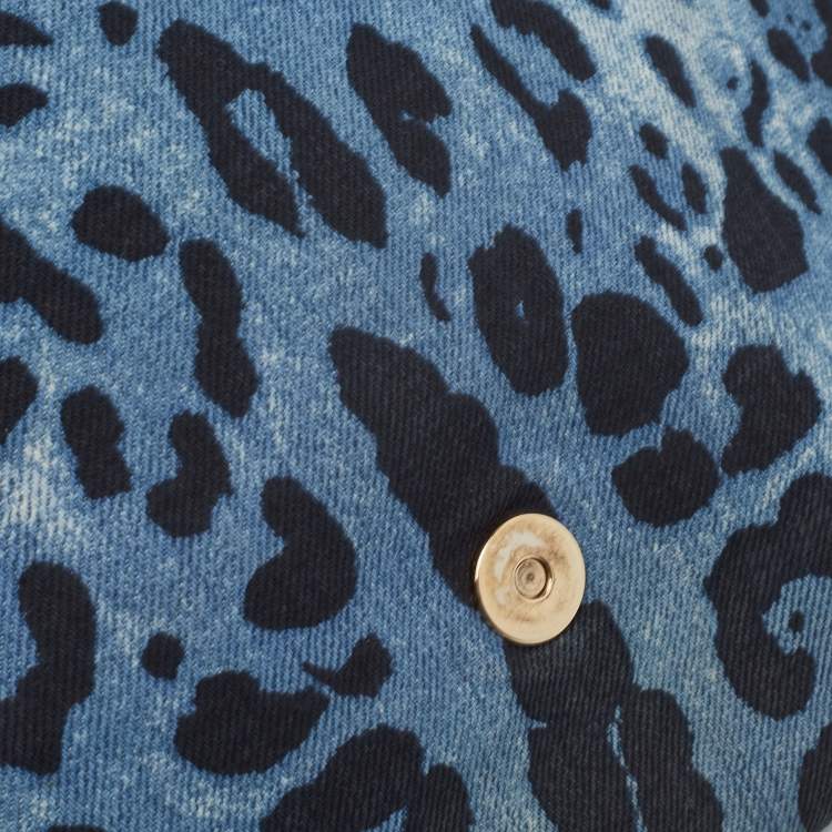 Pre Owned Dolce & Gabbana Blue/Black Leopard Print Denim Flap Shoulder Bag