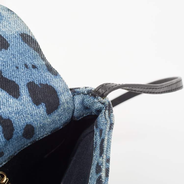 Pre Owned Dolce & Gabbana Blue/Black Leopard Print Denim Flap Shoulder Bag