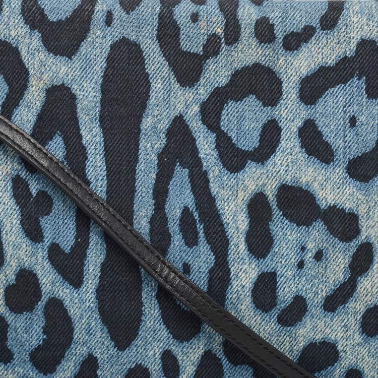 Pre Owned Dolce & Gabbana Blue/Black Leopard Print Denim Flap Shoulder Bag