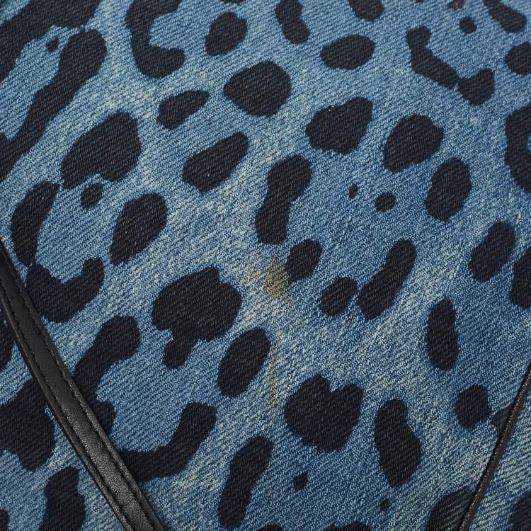 Pre Owned Dolce & Gabbana Blue/Black Leopard Print Denim Flap Shoulder Bag