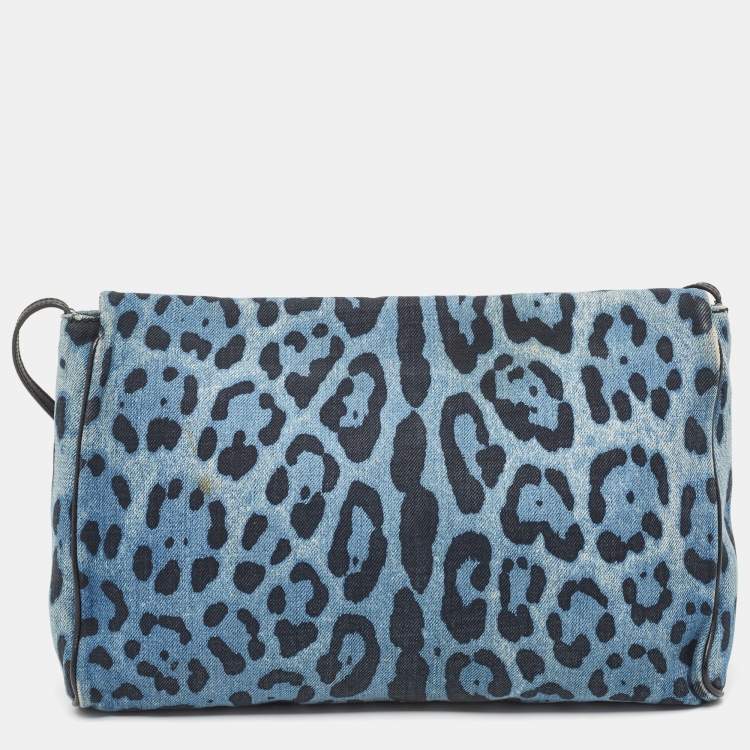 Pre Owned Dolce & Gabbana Blue/Black Leopard Print Denim Flap Shoulder Bag