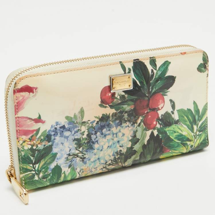 Pre Owned Dolce & Gabbana Multicolor Printed Patent Leather Zip Around Continental Wallet