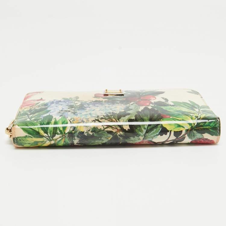 Pre Owned Dolce & Gabbana Multicolor Printed Patent Leather Zip Around Continental Wallet