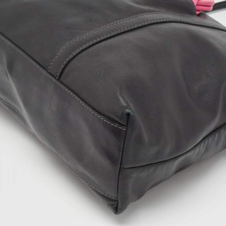 Pre Owned Dolce & Gabbana Black/Pink Leather Front Pouch Tote
