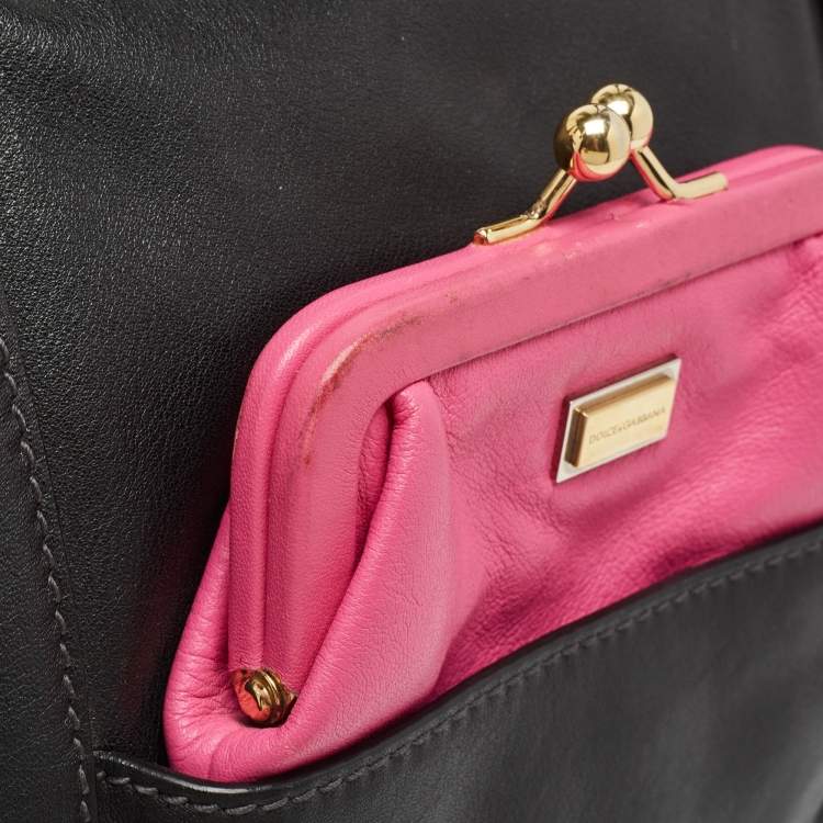 Pre Owned Dolce & Gabbana Black/Pink Leather Front Pouch Tote