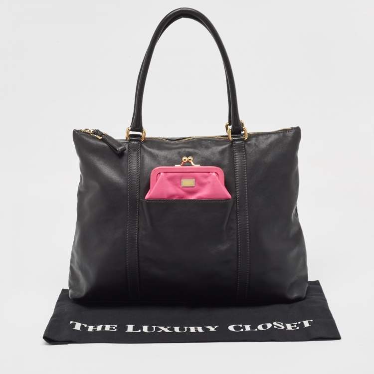 Pre Owned Dolce & Gabbana Black/Pink Leather Front Pouch Tote
